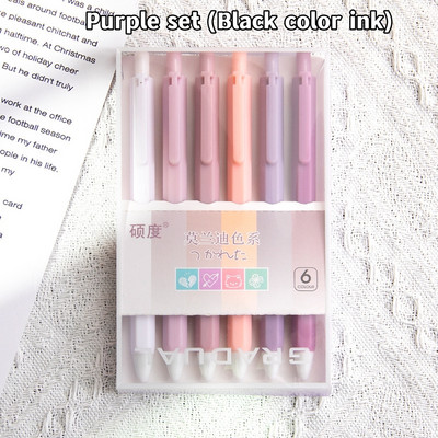 6 τμχ Gradual Color Barrel Gel Pens Set Simple Morandi 0,5mm Ballpoint Black Color Ink for Writing Office School A7303