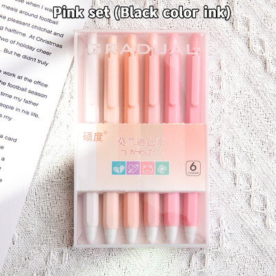 6 τμχ Gradual Color Barrel Gel Pens Set Simple Morandi 0,5mm Ballpoint Black Color Ink for Writing Office School A7303