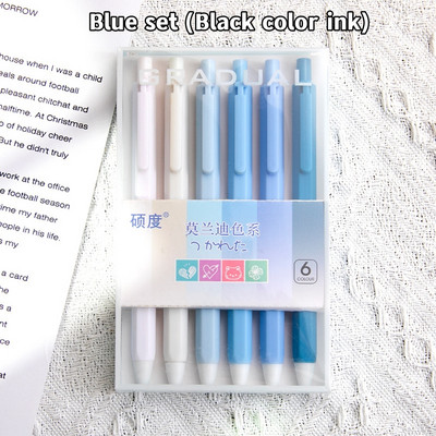 6 τμχ Gradual Color Barrel Gel Pens Set Simple Morandi 0,5mm Ballpoint Black Color Ink for Writing Office School A7303