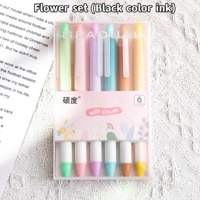 6 τμχ Gradual Color Barrel Gel Pens Set Simple Morandi 0,5mm Ballpoint Black Color Ink for Writing Office School A7303