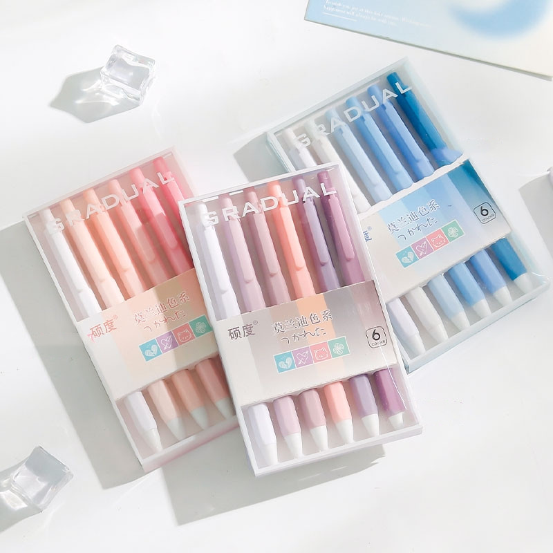 6 τμχ Gradual Color Barrel Gel Pens Set Simple Morandi 0,5mm Ballpoint Black Color Ink for Writing Office School A7303