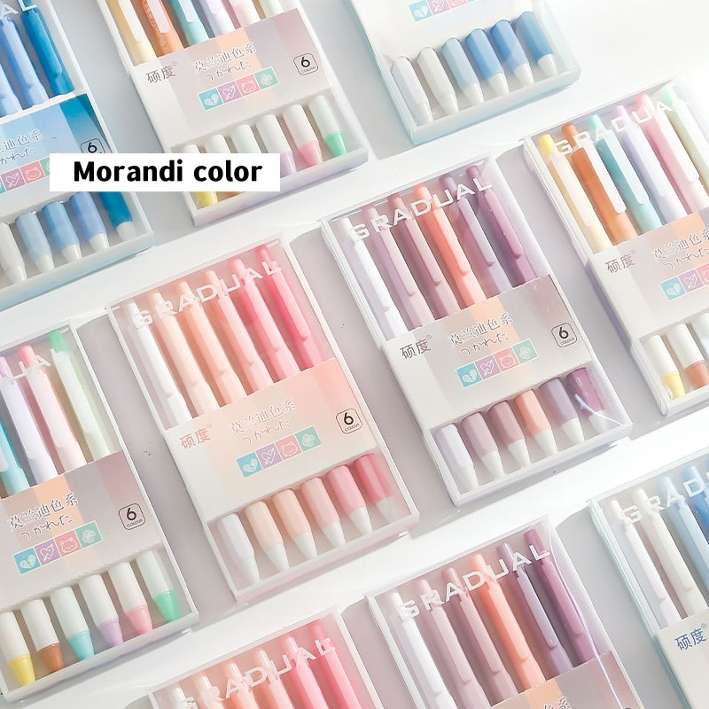 6 τμχ Gradual Color Barrel Gel Pens Set Simple Morandi 0,5mm Ballpoint Black Color Ink for Writing Office School A7303