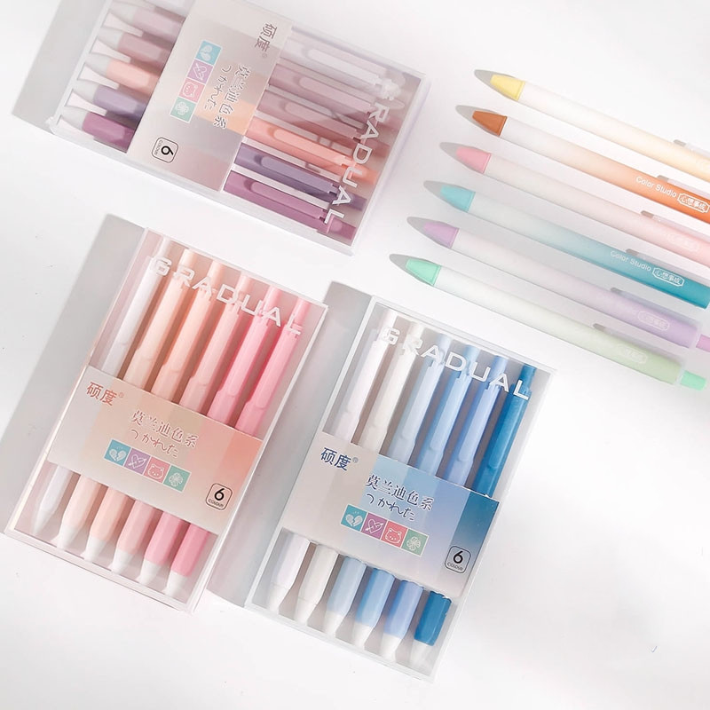 6 τμχ Gradual Color Barrel Gel Pens Set Simple Morandi 0,5mm Ballpoint Black Color Ink for Writing Office School A7303