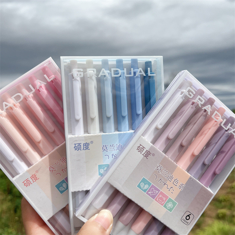 6 τμχ Gradual Color Barrel Gel Pens Set Simple Morandi 0,5mm Ballpoint Black Color Ink for Writing Office School A7303