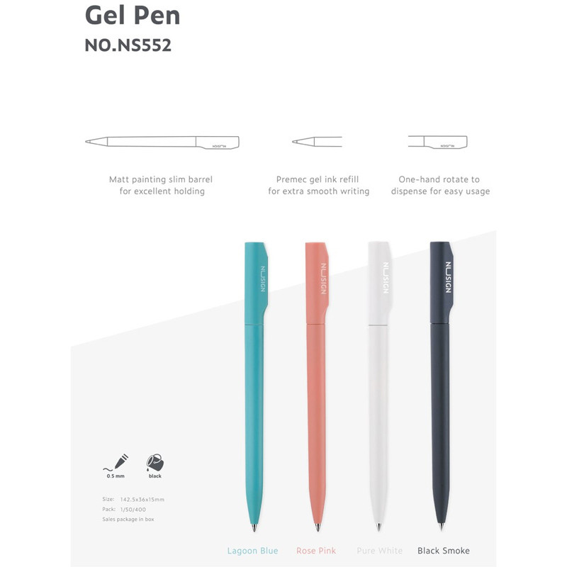 Nusign Twist gēla pildspalva 0,5 MM melnas tintes krāsa Krāsainas neitrālas zīmju pildspalvas Rotary Switch gludas rakstīšanas rīki Kancelejas preces
