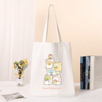 Kawaii Sumikko Gurashi Shopper Tote Bag ženska torba s otisnutim slatkim kupovnim torbama Djevojačka torba za kupnju na rame Ženska platnena torba s crtežima