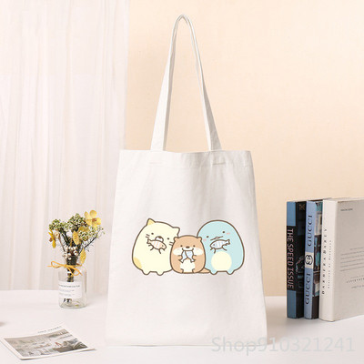 Kawaii Sumikko Gurashi Shopper Tote Bag ženska torba s otisnutim slatkim kupovnim torbama Djevojačka torba za kupnju na rame Ženska platnena torba s crtežima