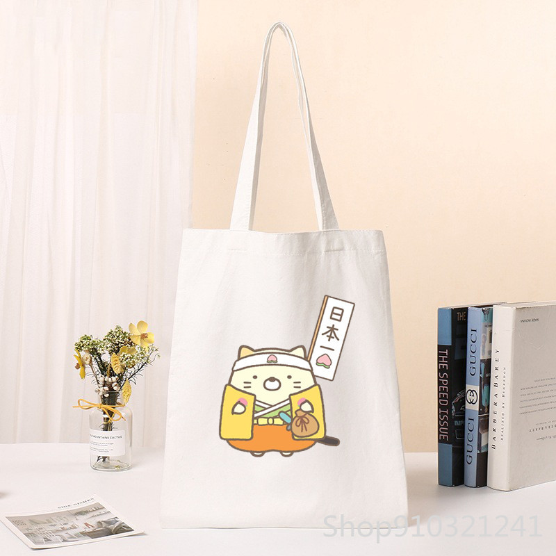 Kawaii Sumikko Gurashi Shopper Tote Bag ženska torba s otisnutim slatkim kupovnim torbama Djevojačka torba za kupnju na rame Ženska platnena torba s crtežima