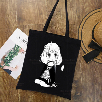 Anya Smug Kawaii Funny Black Simple Women Package Platnena torba Ručne torbice Japanese Anime Spy X Family Torbe na rame Ležerna kupnja