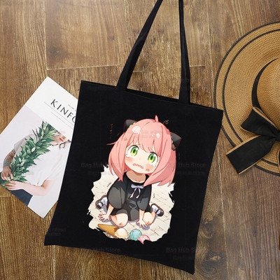 Anya Smug Kawaii Funny Black Simple Women Package Platnena torba Ručne torbice Japanese Anime Spy X Family Torbe na rame Ležerna kupnja
