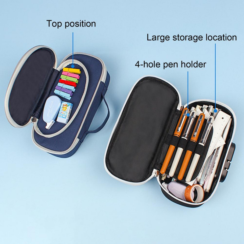 Pieštukų dėžutė Išskirtinio lanksčios rankenos dizaino didelės talpos užrakinamas raštinės reikmenų krepšio raštinės reikmenų dėklas vaikams