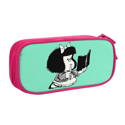 Kawaii Mafalda citind cartea ei husă pentru creion pentru băiat, fată, capacitate mare, husă pentru creion manga cu desene animate Kawaii, rechizite școlare