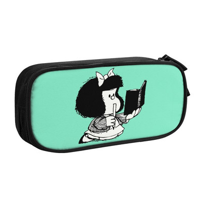 Kawaii Mafalda citind cartea ei husă pentru creion pentru băiat, fată, capacitate mare, husă pentru creion manga cu desene animate Kawaii, rechizite școlare