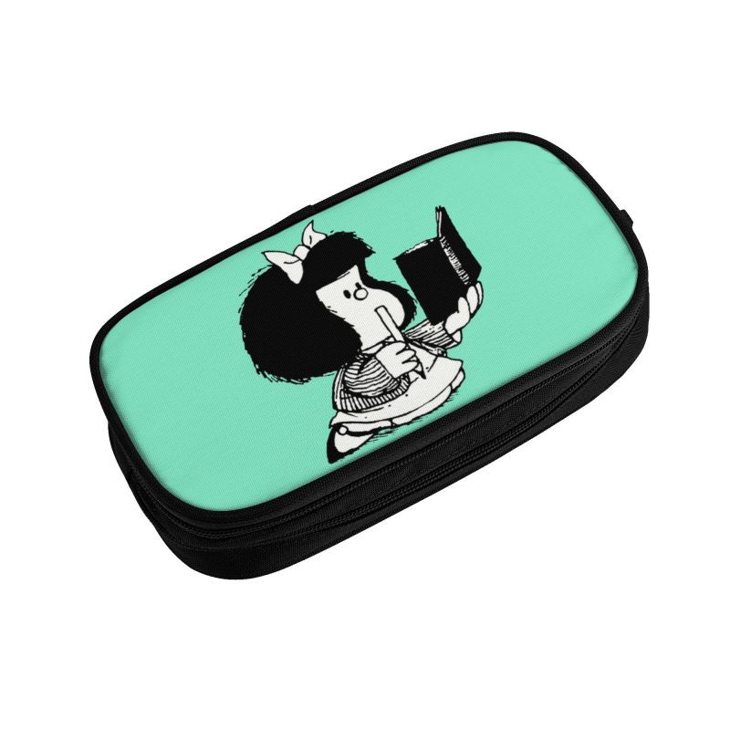 Kawaii Mafalda citind cartea ei husă pentru creion pentru băiat, fată, capacitate mare, husă pentru creion manga cu desene animate Kawaii, rechizite școlare