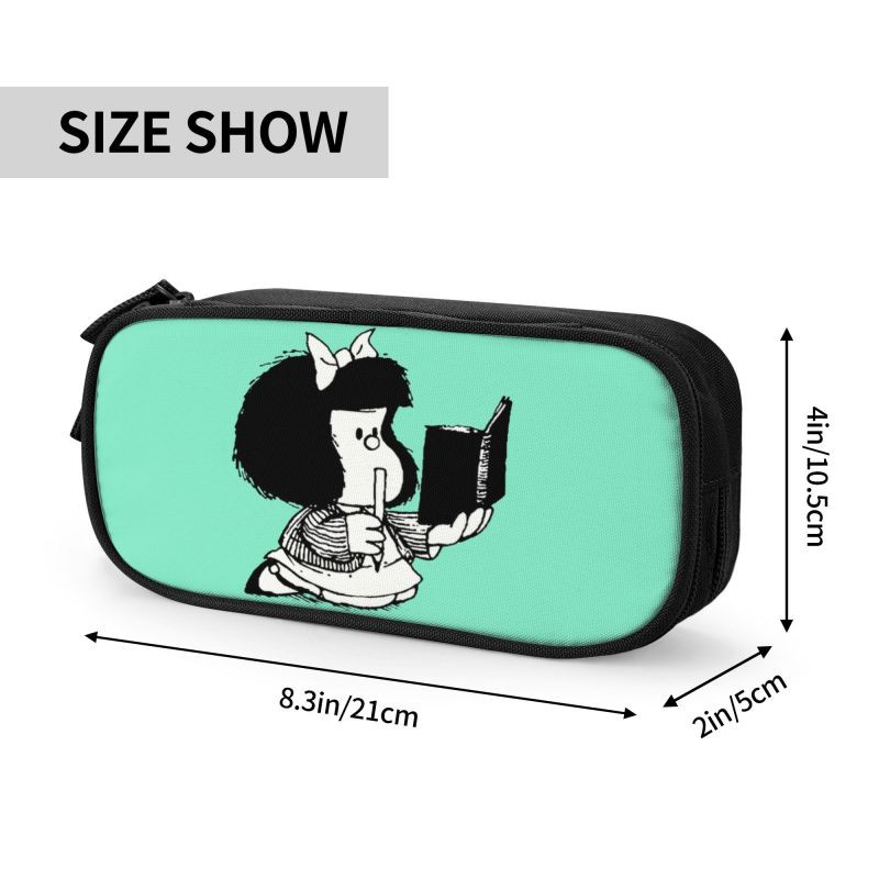 Kawaii Mafalda citind cartea ei husă pentru creion pentru băiat, fată, capacitate mare, husă pentru creion manga cu desene animate Kawaii, rechizite școlare
