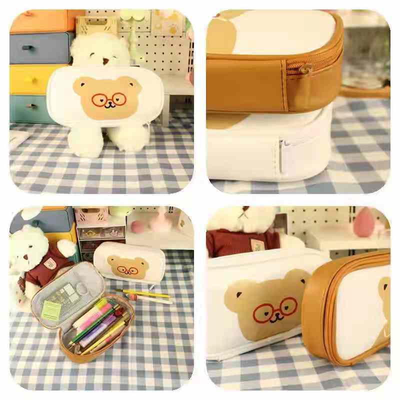 Cutie de creion cu urs drăguț Husă de depozitare pentru riglă Eraser Marker Rechizite școlare de birou Articole de papetărie Cadou Geantă de creion