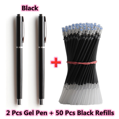 2+50kom/komplet Metalna gel olovka s punjenjem gel tinte Muškarci Žene Poslovne pisaće olovke s potpisom za uredske školske papire