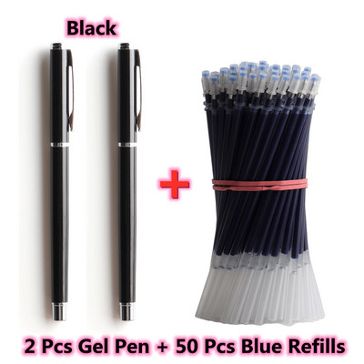 2+50kom/komplet Metalna gel olovka s punjenjem gel tinte Muškarci Žene Poslovne pisaće olovke s potpisom za uredske školske papire