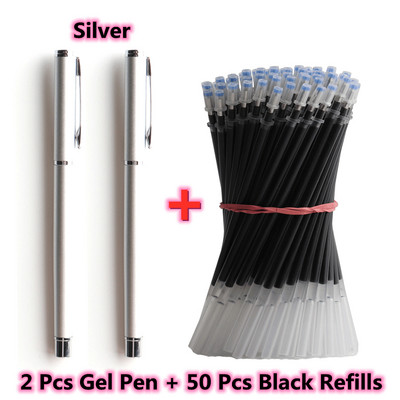 2+50kom/komplet Metalna gel olovka s punjenjem gel tinte Muškarci Žene Poslovne pisaće olovke s potpisom za uredske školske papire