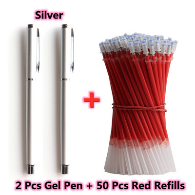 2+50kom/komplet Metalna gel olovka s punjenjem gel tinte Muškarci Žene Poslovne pisaće olovke s potpisom za uredske školske papire