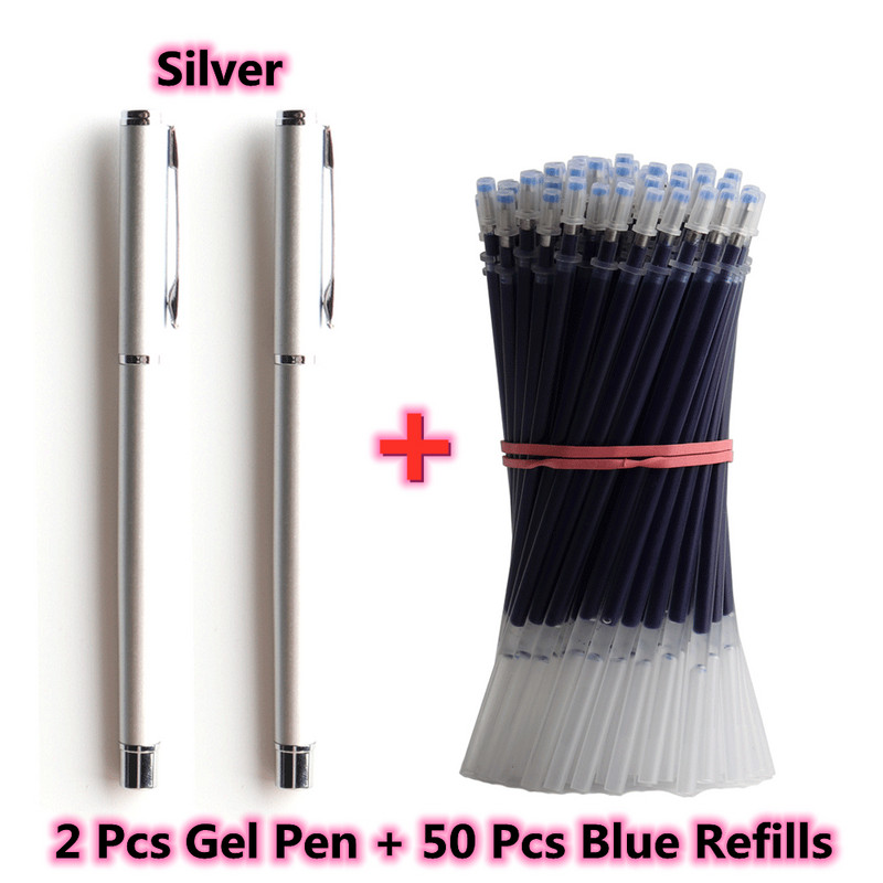 2+50kom/komplet Metalna gel olovka s punjenjem gel tinte Muškarci Žene Poslovne pisaće olovke s potpisom za uredske školske papire