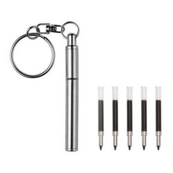 Mini Metal Ball Point Pen 5 Ink Refills Multifunctional Telescopic Pen Keyring Telescoping Ballpoint Pen Tool for School Office