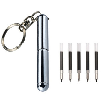 Mini Metal Ball Point Pen 5 Ink Refills Multifunctional Telescopic Pen Keyring Telescoping Ballpoint Pen Tool for School Office