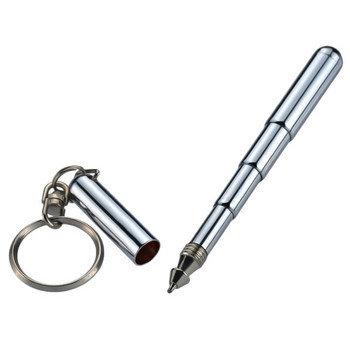 Mini Metal Ball Point Pen 5 Ink Refills Multifunctional Telescopic Pen Keyring Telescoping Ballpoint Pen Tool for School Office