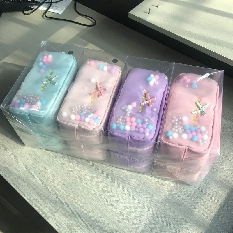 Slatke lepršave male kuglice s mjehurićima Torbica za olovke Kawaii torbica za papirnate olovke za školarke Torbica s mašnom i čvorom Držač ravnala u boji slatkiša