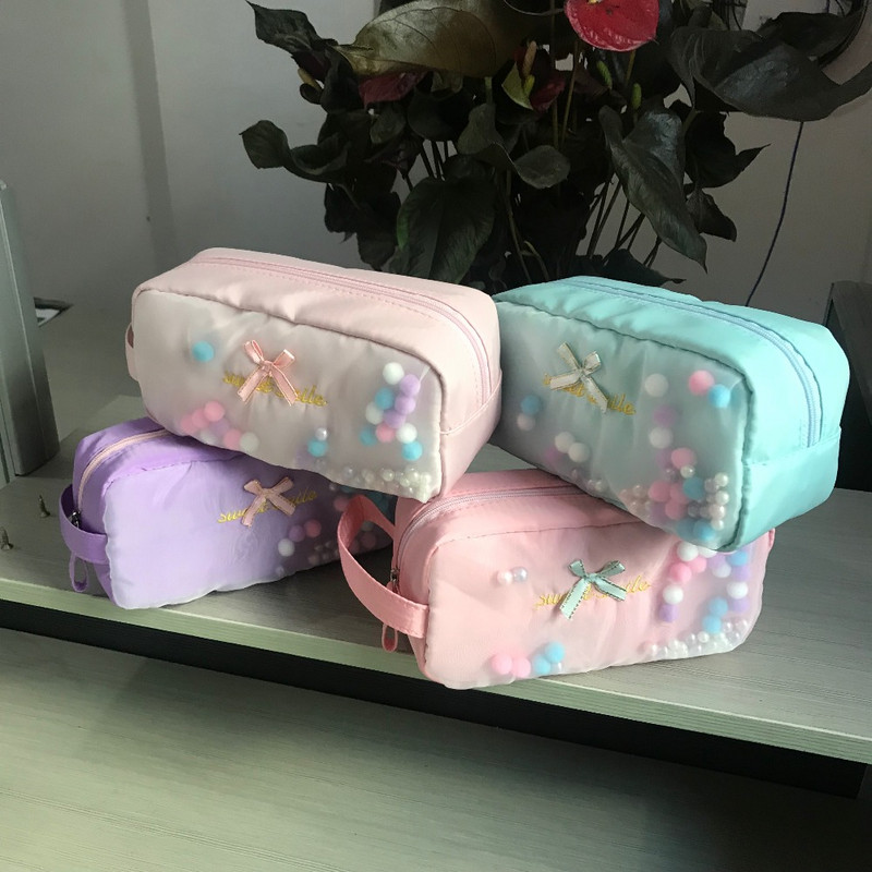 Slatke lepršave male kuglice s mjehurićima Torbica za olovke Kawaii torbica za papirnate olovke za školarke Torbica s mašnom i čvorom Držač ravnala u boji slatkiša