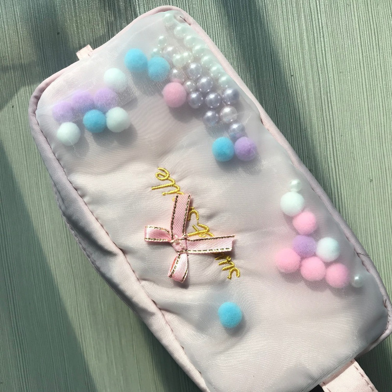 Slatke lepršave male kuglice s mjehurićima Torbica za olovke Kawaii torbica za papirnate olovke za školarke Torbica s mašnom i čvorom Držač ravnala u boji slatkiša