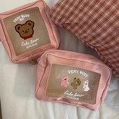 Geantă transparentă pentru cosmetice Ins Bear, inimă de fetiță, drăguț de desene animate, geantă de depozitare pentru produse cosmetice de capacitate mare.