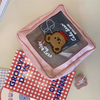 Ins Bear Прозрачна козметична чанта Момиче Сърце Сладка анимационна чанта с голям капацитет за съхранение на козметика Удобна чанта за пътуване Калъф за молив