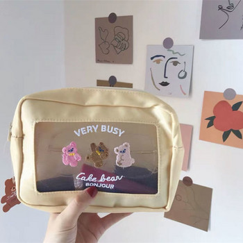 Ins Bear Прозрачна козметична чанта Момиче Сърце Сладка анимационна чанта с голям капацитет за съхранение на козметика Удобна чанта за пътуване Калъф за молив