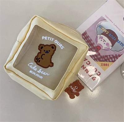 Geantă transparentă pentru cosmetice Ins Bear, inimă de fetiță, drăguț de desene animate, geantă de depozitare pentru produse cosmetice de capacitate mare.