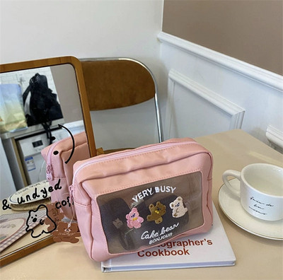 Geantă transparentă pentru cosmetice Ins Bear, inimă de fetiță, drăguț de desene animate, geantă de depozitare pentru produse cosmetice de capacitate mare.