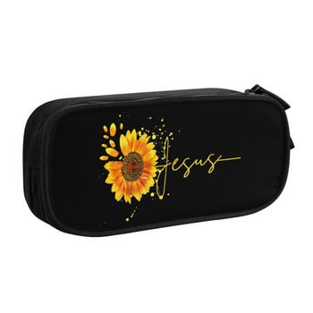 Jesus Sunflower Spiritual Christian Faith Religious Pencil Boys Gilrs Large Storage Pencil Bag Pouch Студентски канцеларски материали