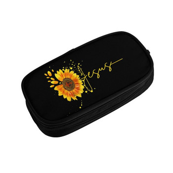 Jesus Sunflower Spiritual Christian Faith Religious Pencil Boys Gilrs Large Storage Pencil Bag Pouch Студентски канцеларски материали