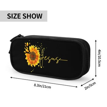 Jesus Sunflower Spiritual Christian Faith Religious Pencil Boys Gilrs Large Storage Pencil Bag Pouch Студентски канцеларски материали