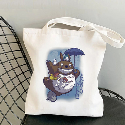 Anime Spirited Away Totoro Geantă de cumpărături Geanta grafică Harajuku Geanta de cumpărături femei Geanta de umăr din pânză Femei Ulzzang Funny Eco 90s