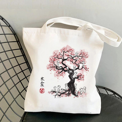 Anime Spirited Away Totoro Geantă de cumpărături Geanta grafică Harajuku Geanta de cumpărături femei Geanta de umăr din pânză Femei Ulzzang Funny Eco 90s