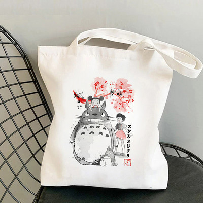 Anime Spirited Away Totoro Geantă de cumpărături Geanta grafică Harajuku Geanta de cumpărături femei Geanta de umăr din pânză Femei Ulzzang Funny Eco 90s