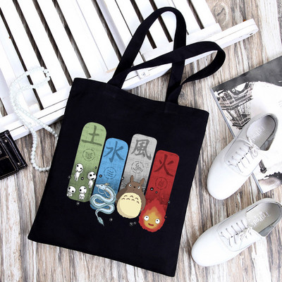 Anime Spirited Away Totoro Geantă de cumpărături Geanta grafică Harajuku Geanta de cumpărături femei Geanta de umăr din pânză Femei Ulzzang Funny Eco 90s