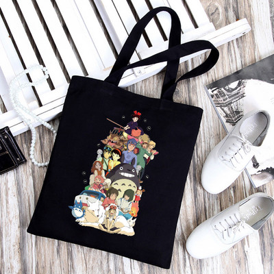 Anime Spirited Away Totoro Geantă de cumpărături Geanta grafică Harajuku Geanta de cumpărături femei Geanta de umăr din pânză Femei Ulzzang Funny Eco 90s