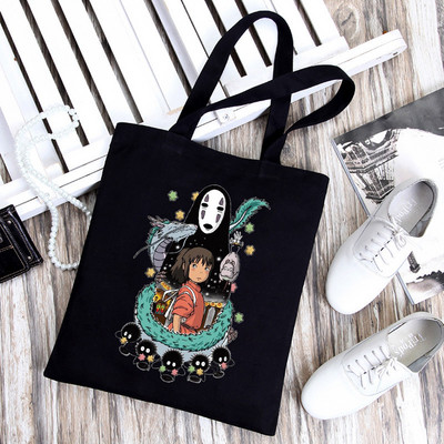 Anime Spirited Away Totoro Geantă de cumpărături Geanta grafică Harajuku Geanta de cumpărături femei Geanta de umăr din pânză Femei Ulzzang Funny Eco 90s