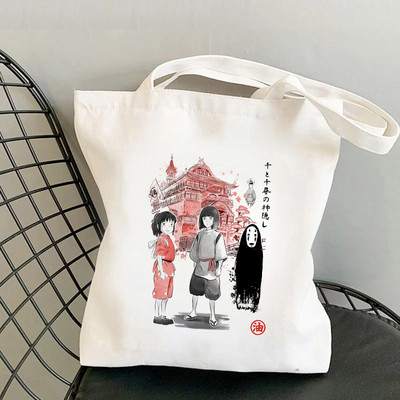 Anime Spirited Away Totoro Geantă de cumpărături Geanta grafică Harajuku Geanta de cumpărături femei Geanta de umăr din pânză Femei Ulzzang Funny Eco 90s