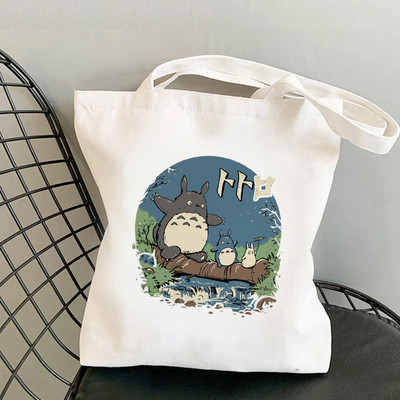 Anime Spirited Away Totoro Geantă de cumpărături Geanta grafică Harajuku Geanta de cumpărături femei Geanta de umăr din pânză Femei Ulzzang Funny Eco 90s