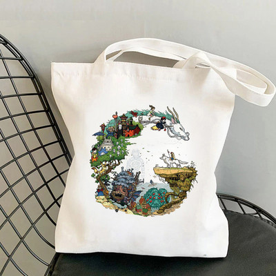 Anime Spirited Away Totoro Geantă de cumpărături Geanta grafică Harajuku Geanta de cumpărături femei Geanta de umăr din pânză Femei Ulzzang Funny Eco 90s