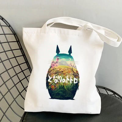 Anime Spirited Away Totoro Geantă de cumpărături Geanta grafică Harajuku Geanta de cumpărături femei Geanta de umăr din pânză Femei Ulzzang Funny Eco 90s