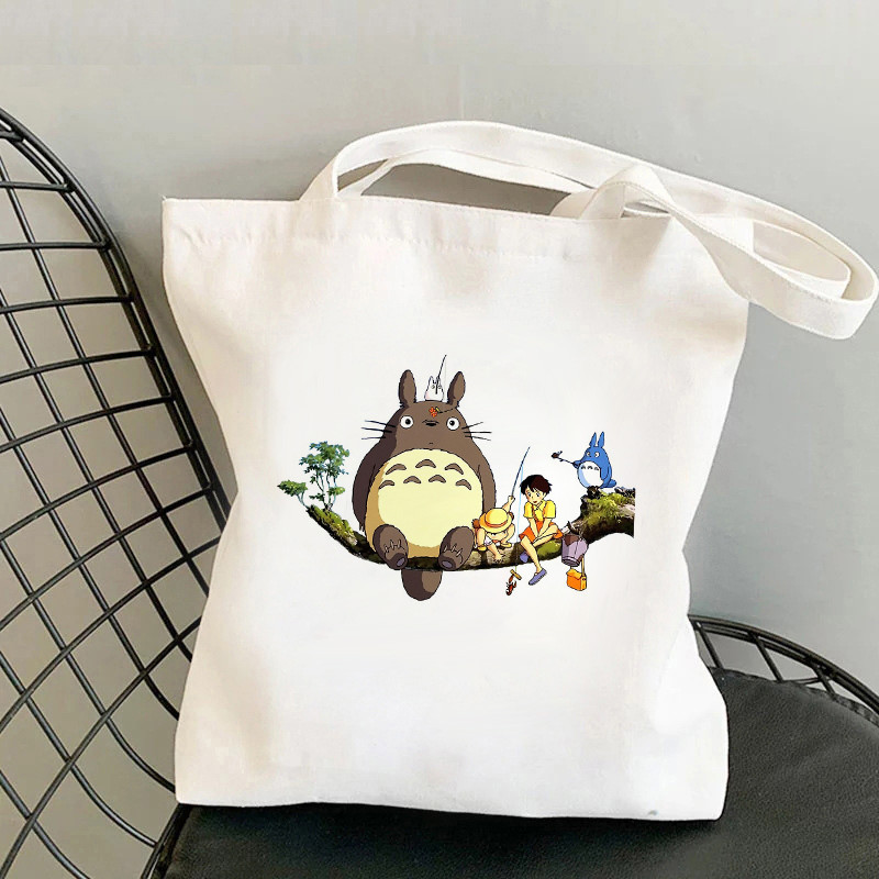 Anime Spirited Away Totoro Geantă de cumpărături Geanta grafică Harajuku Geanta de cumpărături femei Geanta de umăr din pânză Femei Ulzzang Funny Eco 90s